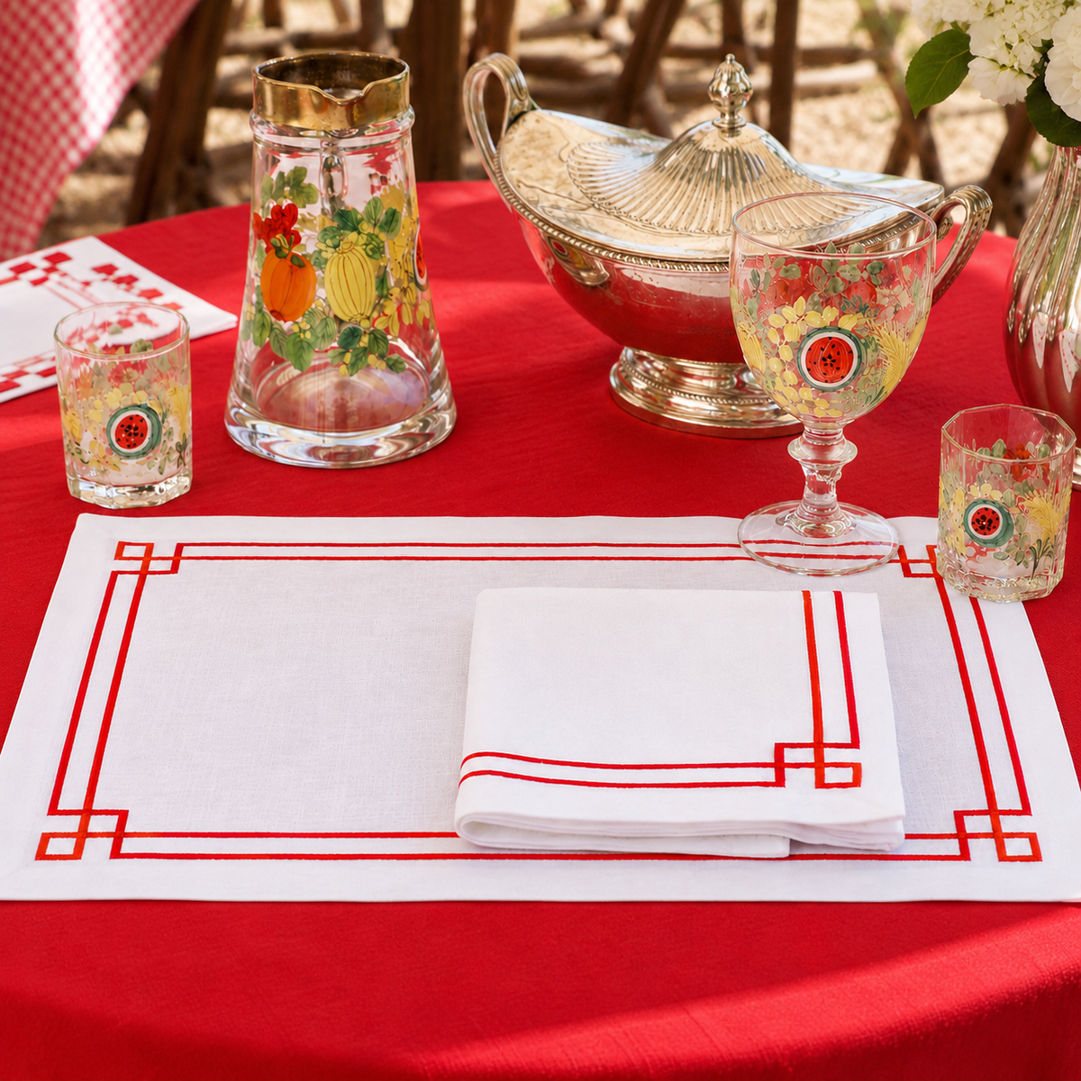 Ensemble 4 sets de table Collection Linear Rouge